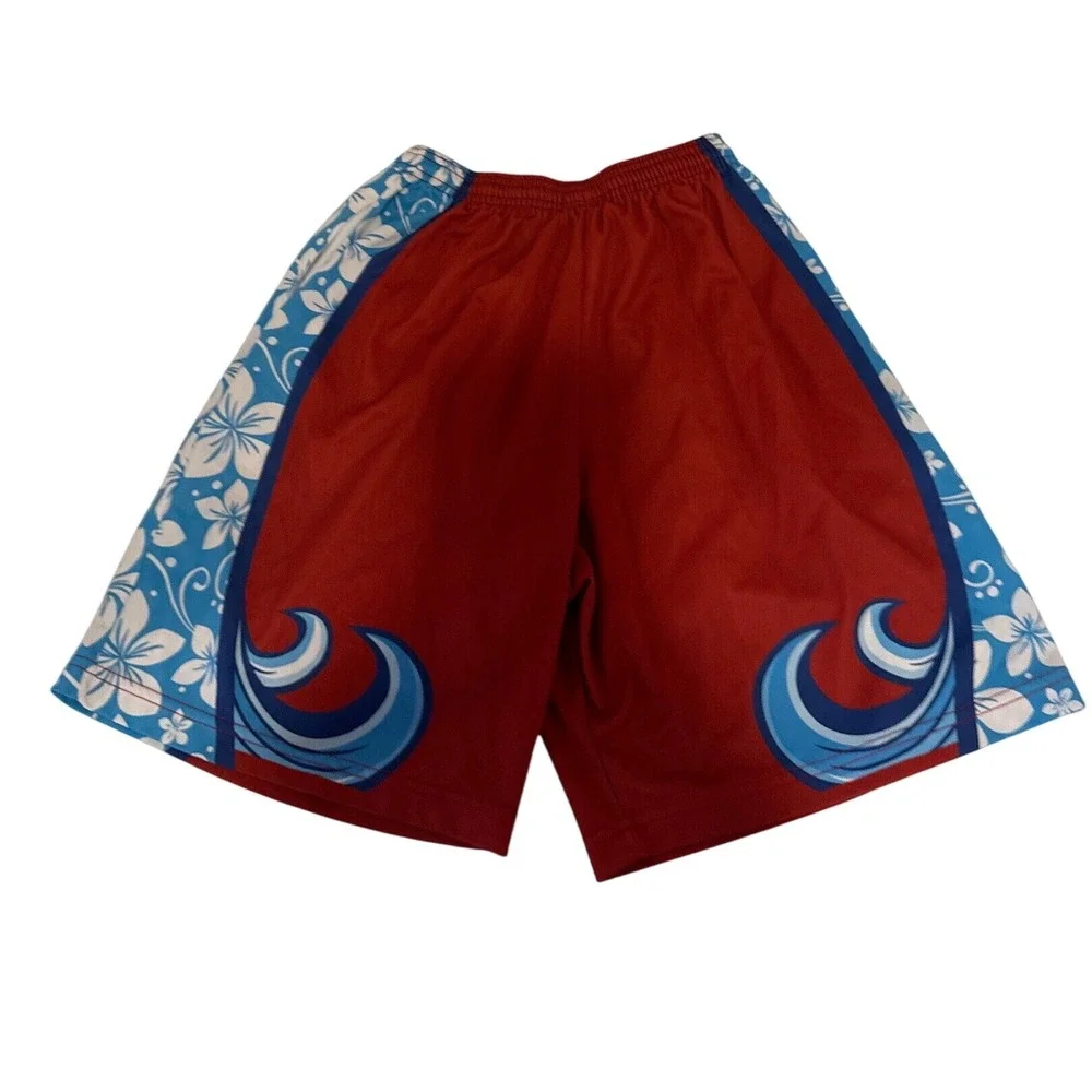 Vtg Fit 2 Win Mens L 2014 MCLA Lacrosse Championship Shorts Red Floral Mesh USA
